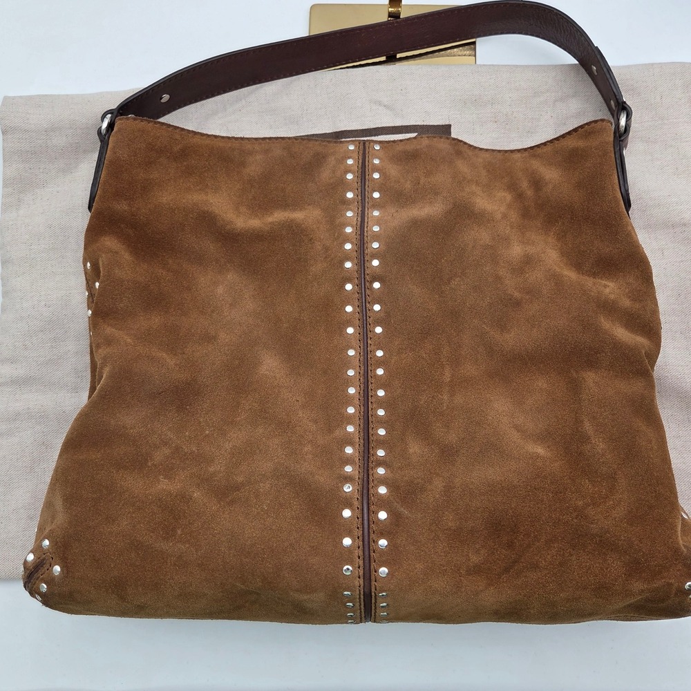 Michael Kors Large Slouchy Suede Hobo Bag Brown Studded Leather Y2K Dust Bag - Picture 3 of 11